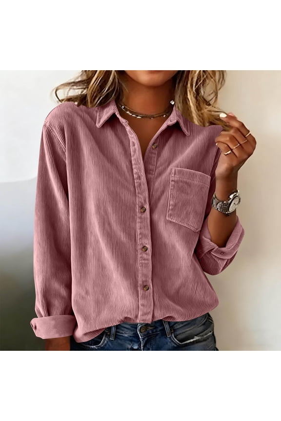 Womens Corduroy Shirts Tunic Dressy Jackets Oversized Fall Tops Oversized Boyfriend Blouses Collared Button Down Blouse Button Down Shirts Dressy Casual Work Shacket Loose Jacket Tops Pink S