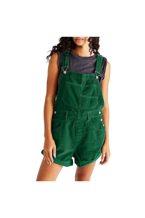 Womens Corduroy ShortS Overalls Romper Adjustable Straps Sleeveless Vintage Short Jumpsuit With Pockets