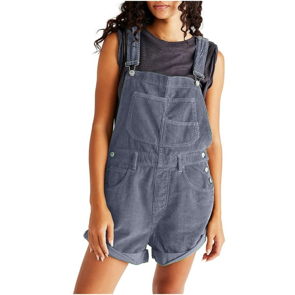 Womens Corduroy ShortS Overalls Romper Adjustable Straps Sleeveless Vintage Short Jumpsuit With Pockets