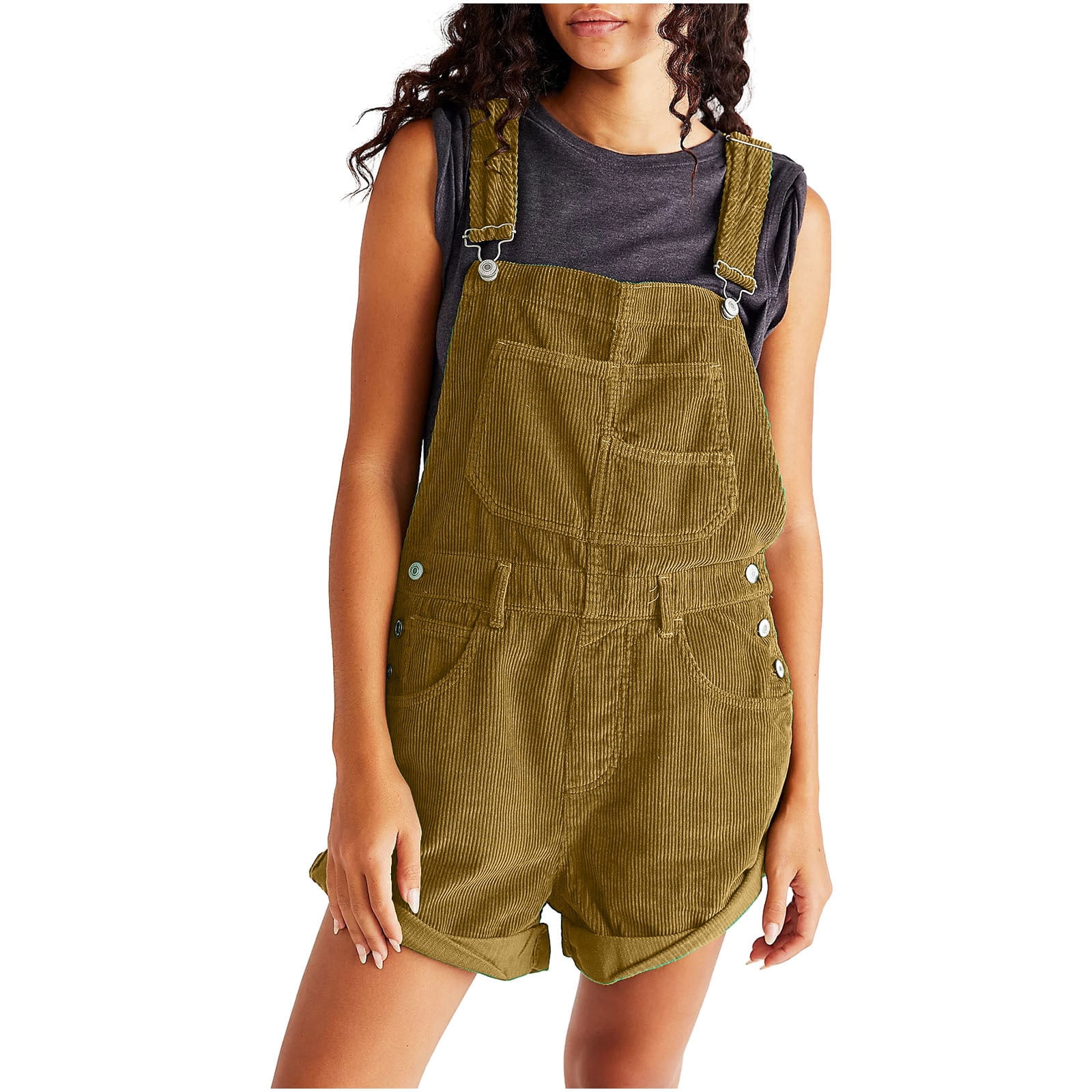 Womens Corduroy ShortS Overalls Romper Adjustable Straps