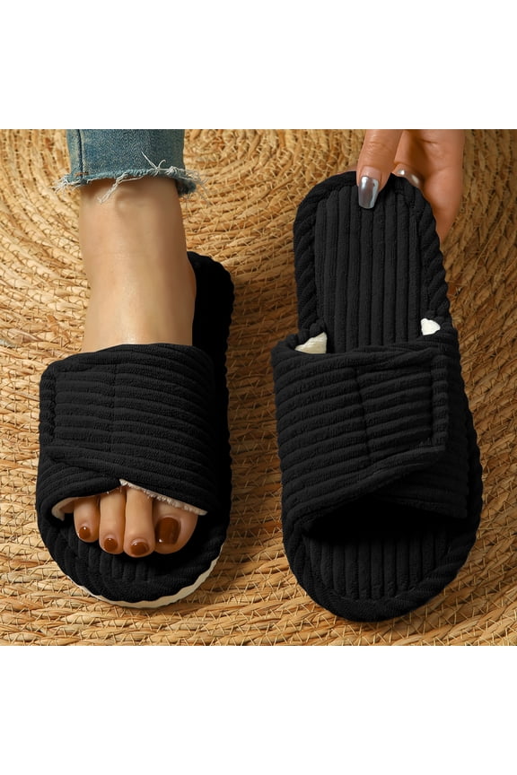 Womens Corduroy Slippers Adjustable Strap Slides Open Toe House Shoes,Comfortable Soft Cushion Sole Indoor Outdoor Casual Sandals,All Season Breathable Fluffy Light Spa Hotel Daily Wear