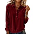 thumbnail image 1 of Womens Corduroy Tops Button Down V Neck Long Sleeve Henley Shirts Loose Casual Spring Tunic Blouses with Pockets, 1 of 5