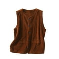thumbnail image 1 of Womens Corduroy Vest Summer Sleeveless Tank Tops Casual Loose Fit Crew Neck Button Down with Pockets, 1 of 6