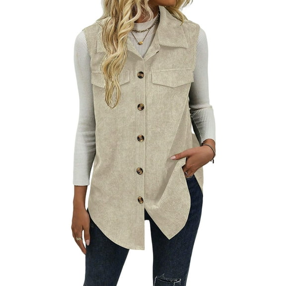 Womens Corduroy Vests Outerwear Button-Down Waistcoat Sleeveless Jacket Casual Vest Color XL