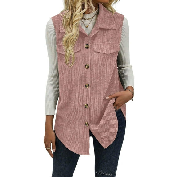 Womens Corduroy Vests Outerwear Button-Down Waistcoat Sleeveless Jacket Casual Vest Lotus Root Pink M