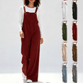 thumbnail image 1 of Womens Corduroy Wide Leg Overalls, Loose Soft Jumpsuit with Pockets, Vintage Fashion Pants for Daily Business Casual Travel Wear | VerBelle,Khaki M, 1 of 9