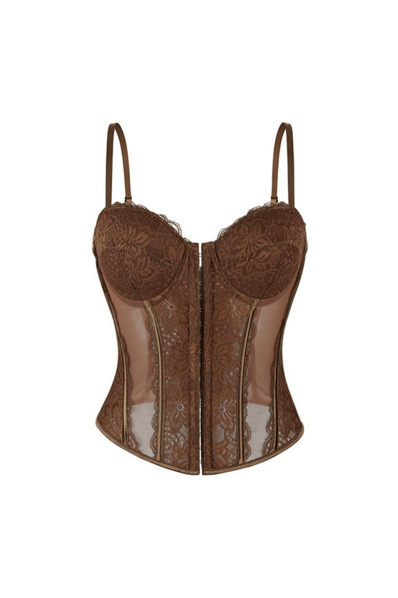 Womens Corset Bustier Shapewear Top Overbust Waist Corset Dress Bustier Top Vintage Plus Size Bodyshaper Gothic Underbust Bodysuit Christmas Halloween Costume Coffee L