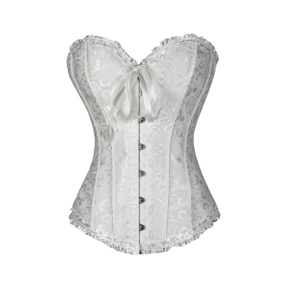 Womens Corset Top Retro Floral Embroidery Patterns Bustier Bodysuit Lace Up Halloween Body Shaper for Women White XL