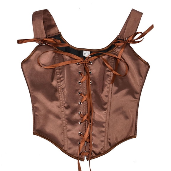 Womens Corset Tops Renaissance, Fashion Women Style Solid Color Backless Ribbon Waist Camisole Shapewear New Bustier Corset for Plus Size Women Style B-66 Brown M