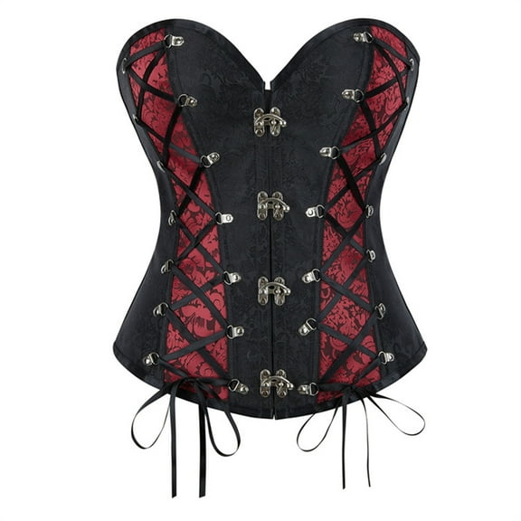Womens Corset Tops Vintage Gothic Overbust Bustier 2025 Fashion Lace Up Satin Boned Bodyshaper Corset Bridal Shapewear Plus Size Bodysuit Halloween Costume Red M