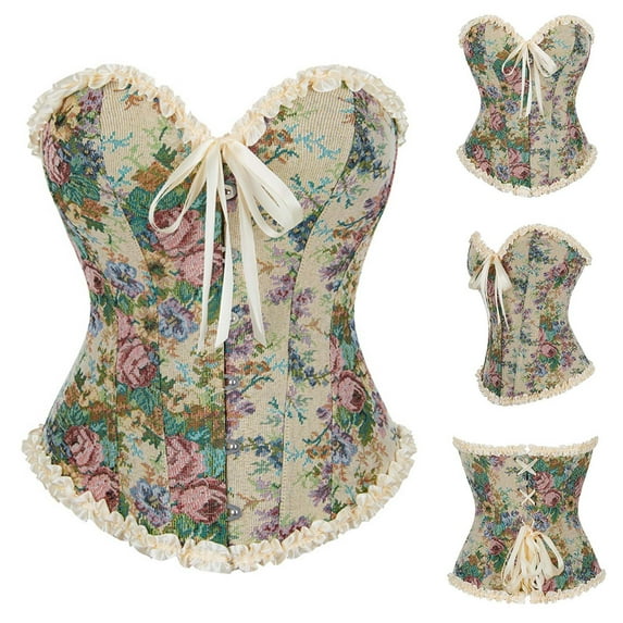 Womens Corset Tops Vintage Gothic Overbust Bustier 2025 Fashion Lace Up Satin Boned Bodyshaper Corset Bridal Shapewear Plus Size Bodysuit Halloween Costume Khaki XXL