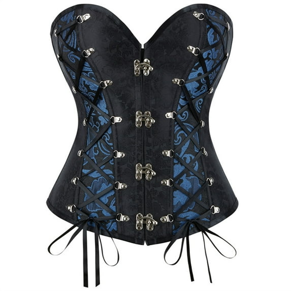 Womens Corset Tops Vintage Gothic Overbust Bustier 2025 Fashion Lace Up Satin Boned Bodyshaper Corset Bridal Shapewear Plus Size Bodysuit Halloween Costume Blue L