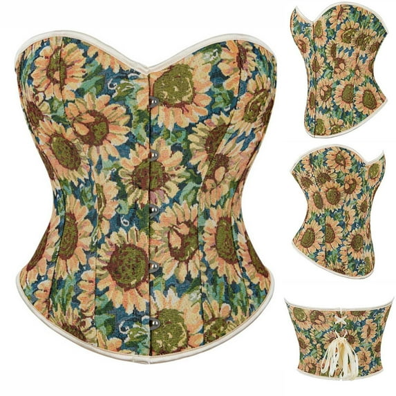 Womens Corset Tops Vintage Gothic Overbust Bustier 2025 Fashion Lace Up Satin Boned Bodyshaper Corset Bridal Shapewear Plus Size Bodysuit Halloween Costume Multicolor XL