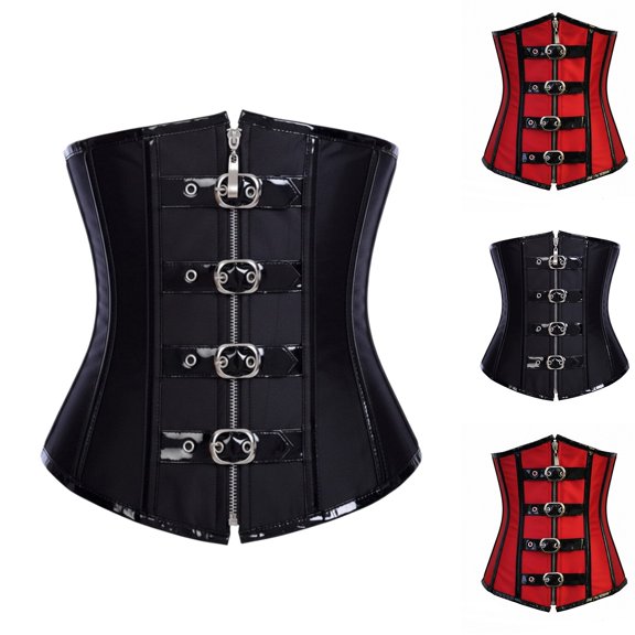 Womens Corset Zip Up Gothic Steampunk Waist Cincher Underbust Overbust Lingerie Top Black XXL