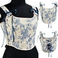thumbnail image 1 of Womens Corsets On Sale Casual Sexy Eyelet Lace-up Embroidery Floral Print Fishbone Corset Court Vintage Straps Tank Top Fashion Women's Denim Overbust Corset Bustier Top Blue qILAKOG Size S, 1 of 8
