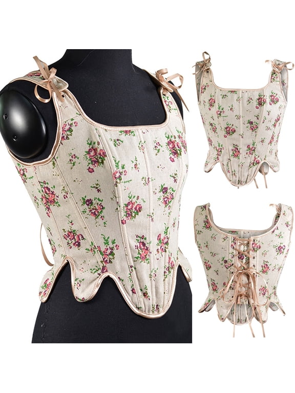 Womens Corsets On Sale Casual Sexy Eyelet Lace-up Embroidery Floral Print Fishbone Corset Court Vintage Straps Tank Top Fashion Women's Denim Overbust Corset Bustier Top Pink qILAKOG Size XXXL