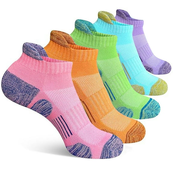 Womens Cotton Ankle Socks Anti-blister Thick Cushioned Wicking Athletic Running Socks 5 Pairs,Colorful