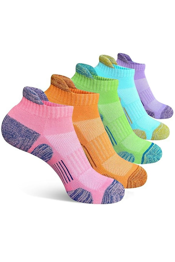 Womens Cotton Ankle Socks Anti-blister Thick Cushioned Wicking Athletic Running Socks 5 Pairs,Colorful