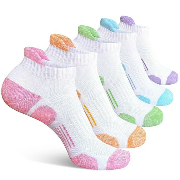 Womens Cotton Ankle Socks Anti-blister Thick Cushioned Wicking Athletic Running Socks 5 Pairs,White