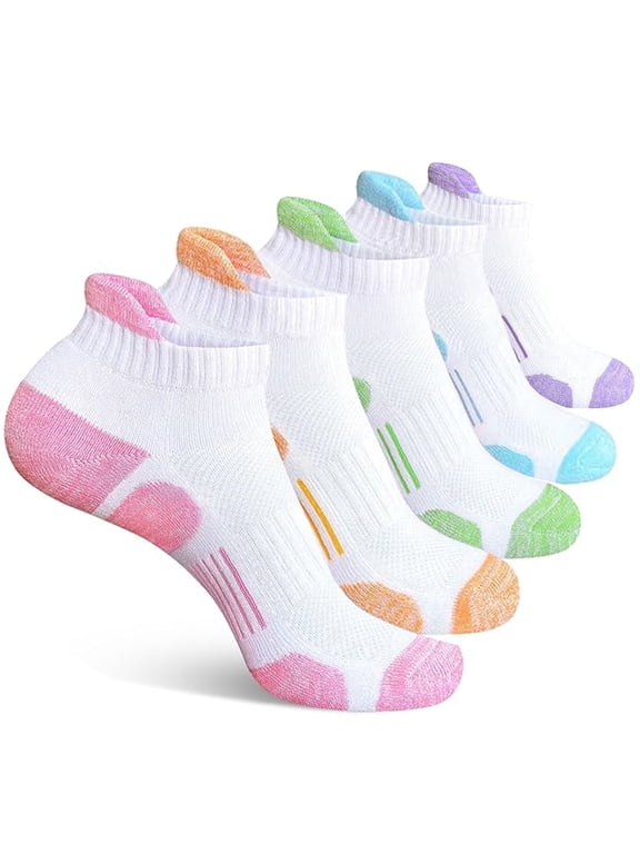 Womens Ankle Socks Anti-blister Thick Cushioned Wicking Athletic Running Socks 5 Pairs,White