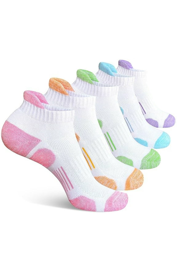 Womens Cotton Ankle Socks Anti-blister Thick Cushioned Wicking Athletic Running Socks 5 Pairs,White