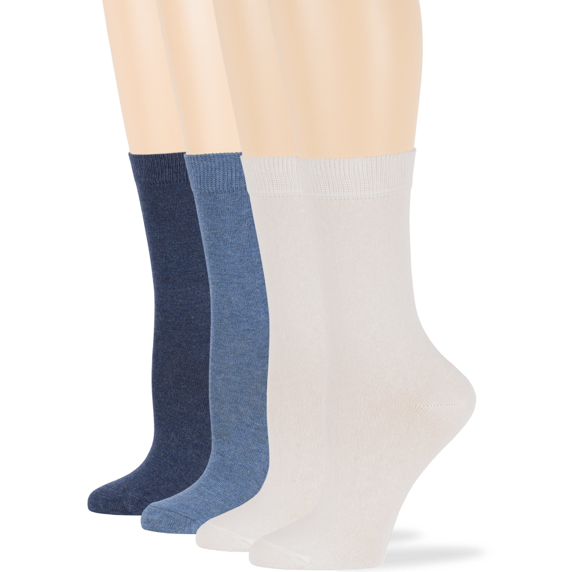 Womens Cotton Assorted Socks, Light Navy, Denim Blue, White, Medium, 4 ...