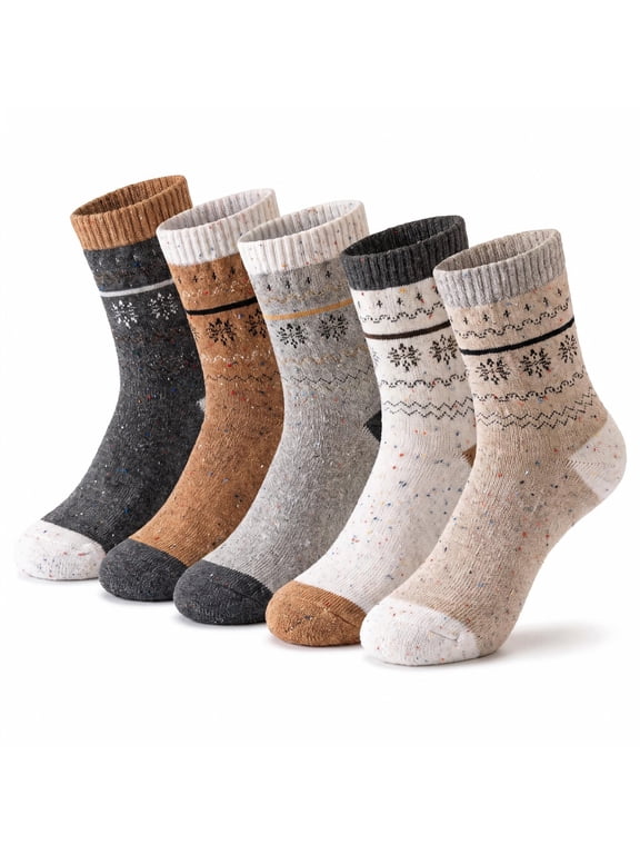 Womens Cotton Blend Mid Calf Socks Fair Isle Speckled Knit Snowflake Pattern Crew Socks Autumn Winter Thermal Warm Cozy Casual Dress Socks (C)