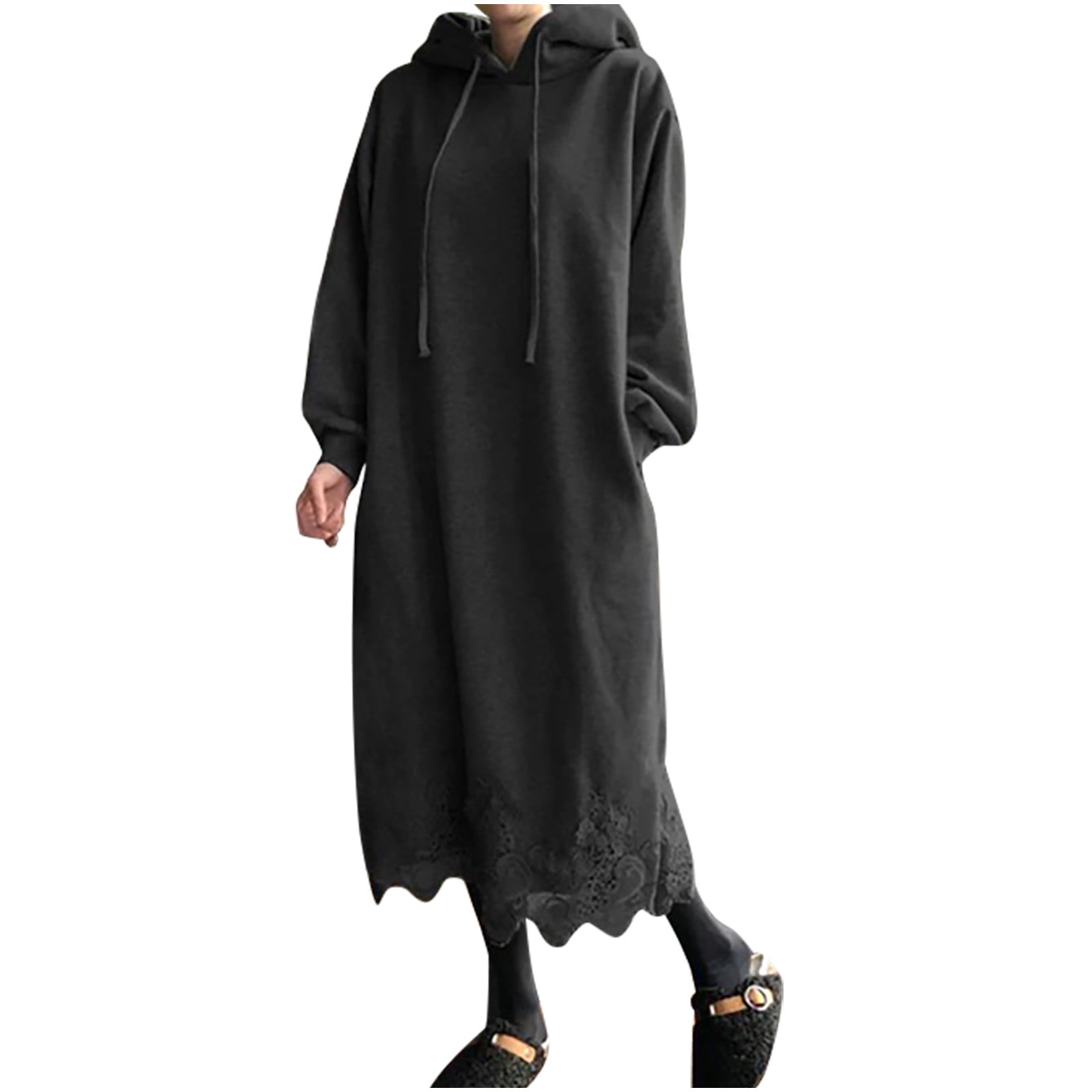 Womens Cotton Blend Oversized Hoodie Dress Floral Lace Hem Long Sleeve Hooded Sweatshirt Maxi Dress with Pockets (Medium, Black) - Walmart.com Womens Cotton Blend Oversized Hoodie Dress Floral Lace Hem Long Sleeve Hooded Sweatshirt Maxi Dress with Pockets (Medium, Black) - Walmart.com