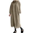 thumbnail image 1 of Black and Friday Deals,Womens Cotton Blend Oversized Hoodie Dress Floral Lace Hem Long Sleeve Hooded Sweatshirt Maxi Dress with Pockets (XL, Khaki), 1 of 7