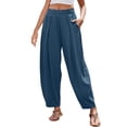 thumbnail image 1 of Womens Cotton Boho Pants Stright Wide Leg Sweatpants Pleated High Waisted Beach Pants Loose Casual Sweat Pants Gym Traning Track Joggers Pants with Pockets, 1 of 5