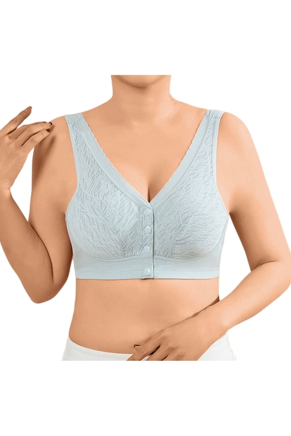 Womens Cotton Bras Plus Size Front Closure Old Women Bralettes Wireless Wide Straps Push-Up Bras Seniors Green, 38BCD