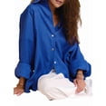 thumbnail image 1 of Womens Cotton Button Down Shirt Collared V Neck Long Sleeve Oversized Flannel Shirt Work Office Dressy Top M, 1 of 8