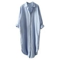 thumbnail image 1 of Womens Cotton Button Down Solid Color Shirts Long Sleeve V Neck Oversized Boyfriend Blouses Collared Dress Long Tops, 1 of 6