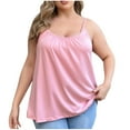 thumbnail image 1 of Womens Cotton Camisole Tops with Shelf Bra Plus Size Pleated Scoop Neck Sleeveless Spaghetti Strap Pajama Shirts (M, Pink), 1 of 2