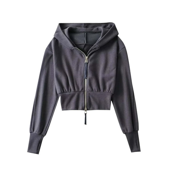 Womens Cotton Cropped Hoodies Long Sleeve Zip Up Hooded Sweatshirts 2025 Trendy Crop Sweatshirt Juniors Girls Y2K Clothes Fall Lightweight Jacket Coats Outdoor Workout Zipper Hoodie Shirt Tops