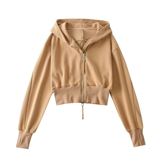 Womens Cotton Cropped Hoodies Long Sleeve Zip Up Hooded Sweatshirts 2025 Trendy Crop Sweatshirt Juniors Girls Y2K Clothes Fall Lightweight Jacket Coats Outdoor Workout Zipper Hoodie Shirt Tops