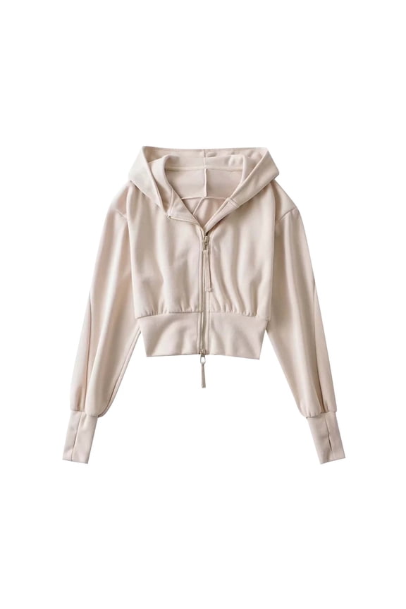 Womens Cotton Cropped Hoodies Long Sleeve Zip Up Hooded Sweatshirts 2025 Trendy Crop Sweatshirt Juniors Girls Y2K Clothes Fall Lightweight Jacket Coats Outdoor Workout Zipper Hoodie Shirt Tops