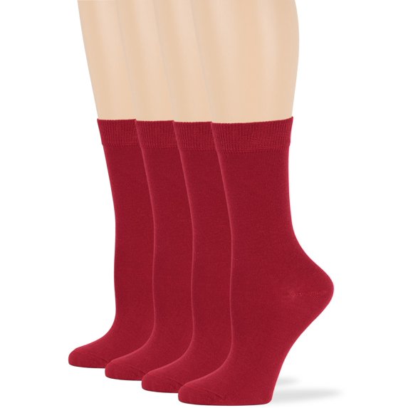 Womens Cotton Dress Trouser Crew Socks, Red, Large 10-12, 4 Pack