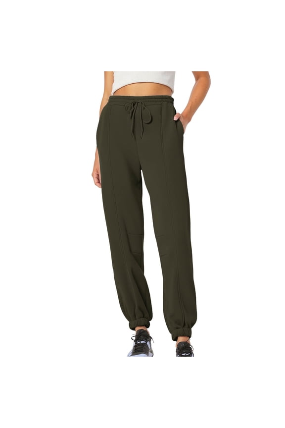 Womens Cotton Elastic High Waist Sweatpants Drawstring Casual Fall Spring Joggers Pants with Cinched Bottom (XL, Army Green)