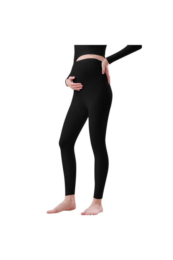 Womens Cotton Fleece Lined Maternity Yoga Leggings Over The Belly Adjustable Waist Pregnancy Pants Thermal Tights Stretchy Trousers