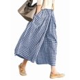 thumbnail image 1 of Womens Cotton Gingham Plaid Culottes Summer Elastic Waist Palazzo Trousers Bottoms with Pockets Navy Blue M, 1 of 6