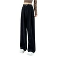 thumbnail image 1 of Womens Cotton High Waisted Wide Leg Pants Button Closure Belt Loops Trousers with Pockets Dressy Casual Office Work Pants Black, 1 of 8