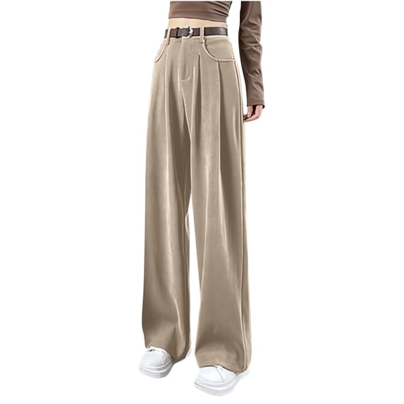Womens Cotton High Waisted Wide Leg Pants Button Closure Belt Loops Trousers with Pockets Dressy Casual Office Work Pants Gray