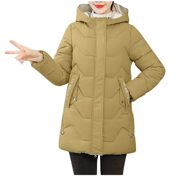 Womens Cotton Jacket Thick and Warm Hooded Casual Solid Fashion Long Sleeve Jacket with Pockets