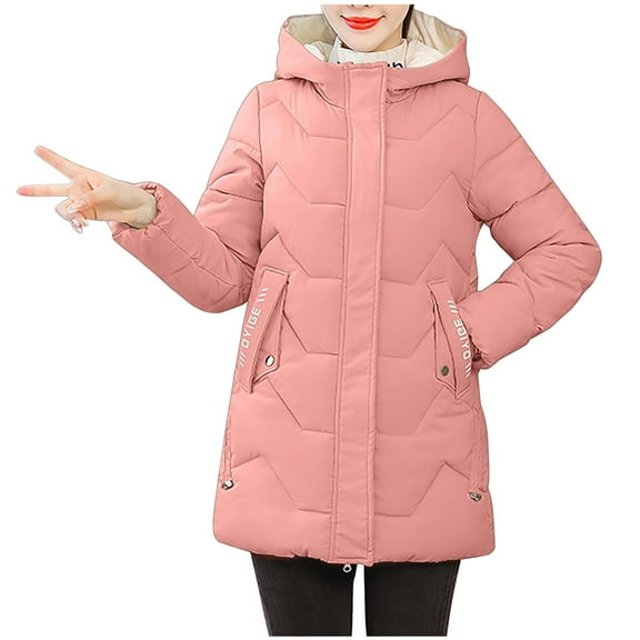 Womens Cotton Jacket Thick and Warm Hooded Casual Solid Fashion Long Sleeve Jacket with Pockets