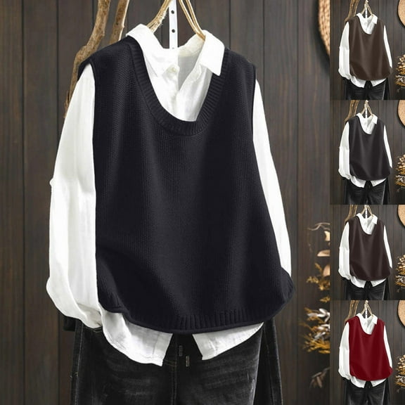 Womens Cotton Knit Vest Back Button Detail Loose Fit Sleeveless Versatile Spring Layer