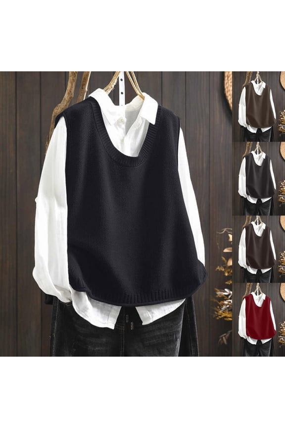 Womens Cotton Knit Vest Back Button Detail Loose Fit Sleeveless Versatile Spring Layer