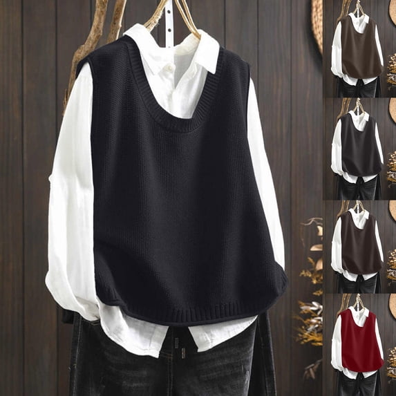 Womens Cotton Knit Vest Back Button Detail Loose Fit Sleeveless Versatile Spring Layer