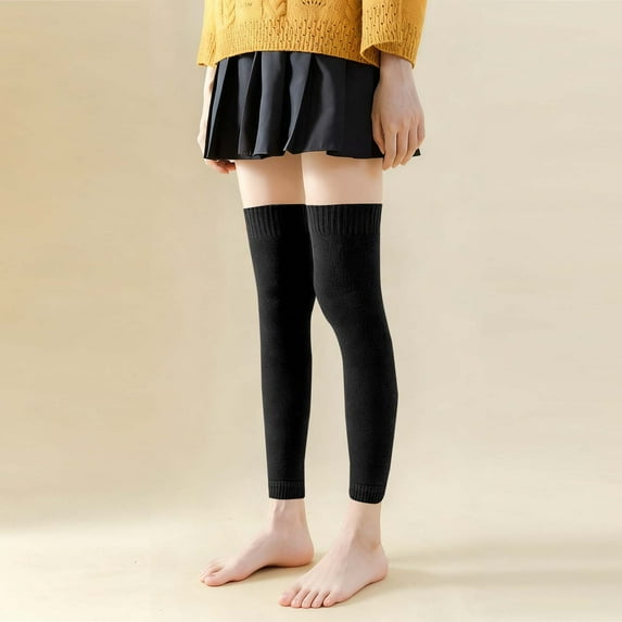 VONCOS Womens Cotton Leg Warmers Thigh High, Black Over The Knee Socks Ribbed Slouchy, One Size Breathable Knit,Size Free Size