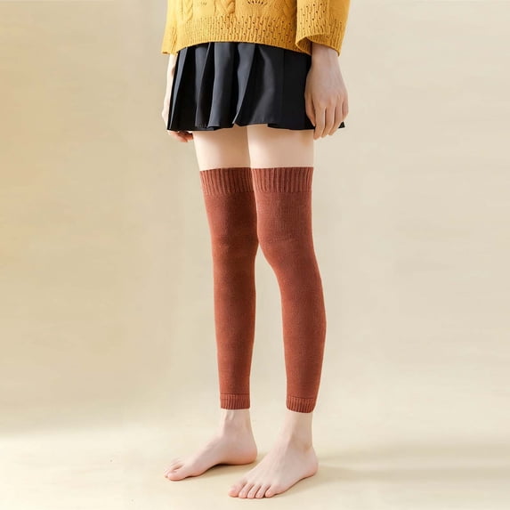VONCOS Womens Cotton Leg Warmers Thigh High Orange, Over The Knee Ribbed Slouchy Socks, One Size Breathable Knit Lounge Socks